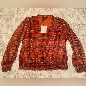 **NEW** Flannel print satin blouse